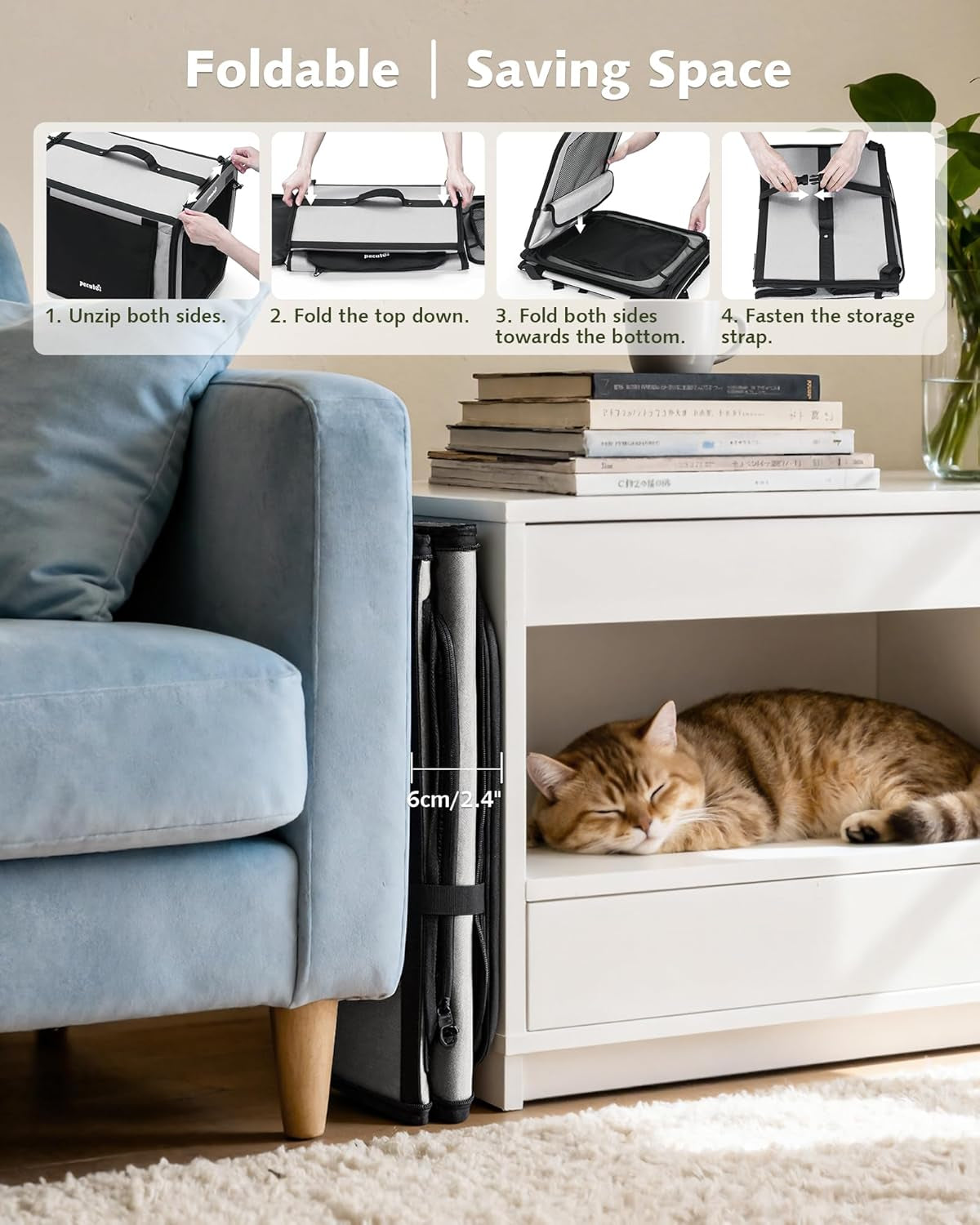 Foldable Transport Bag for Dogs and Cats, 61 X 45 X 52 Cm, Breathable Transport Crate for Dogs and Cats, Suitable for Indoor and Outdoor Use, Travel, Grey