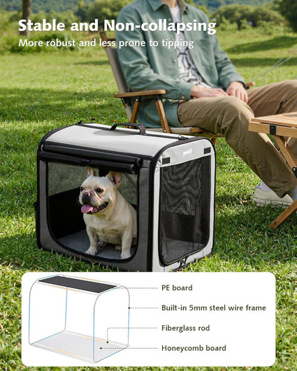 Foldable Transport Bag for Dogs and Cats, 61 X 45 X 52 Cm, Breathable Transport Crate for Dogs and Cats, Suitable for Indoor and Outdoor Use, Travel, Grey