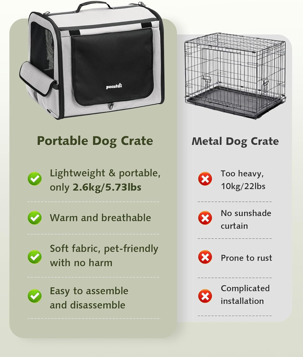 Foldable Transport Bag for Dogs and Cats, 61 X 45 X 52 Cm, Breathable Transport Crate for Dogs and Cats, Suitable for Indoor and Outdoor Use, Travel, Grey