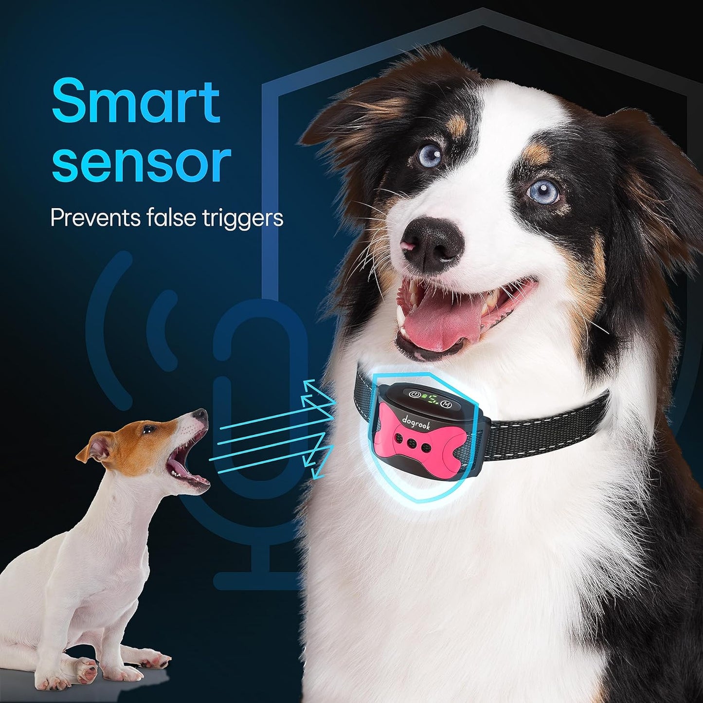 Rechargeable Waterproof Smart Anti-Bark Collar for Dogs - No Shock Design with 5 Sensitivity Levels for Small, Medium, and Large Breeds