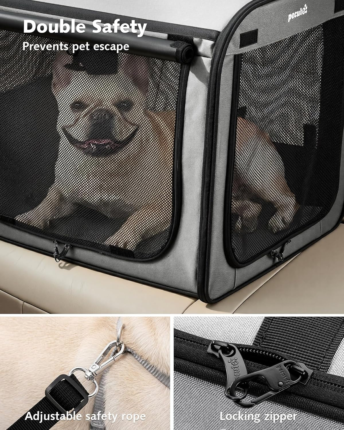 Foldable Transport Bag for Dogs and Cats, 61 X 45 X 52 Cm, Breathable Transport Crate for Dogs and Cats, Suitable for Indoor and Outdoor Use, Travel, Grey
